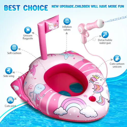Miniatura 3 de HopeRock Flotadores de piscina de unicornio para niños pequeños y niños, con pistola de agua, juguetes de piscina para niñas de 3 a 8 años, juguetes