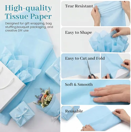 Miniatura 2 de Shindel 120 hojas de papel de seda azul, papel de seda azul claro de 20 x 14 pulgadas para bolsas de regalo, Navidad, cumpleaños, boda, baby shower