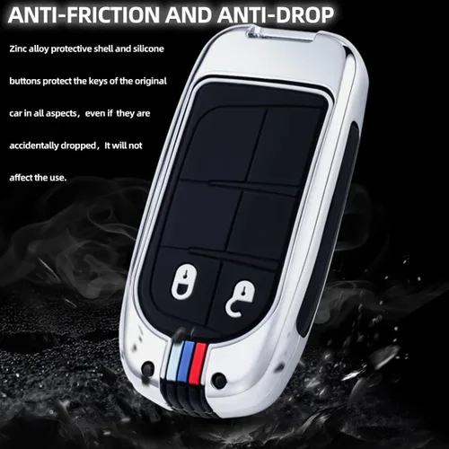 Miniatura 6 de Funda protectora de metal para llavero con llavero para Chrysler 300C Jeep Grand Cherokee 2011-2016 COMPASS 2011-2019 Cromo 3 Botones