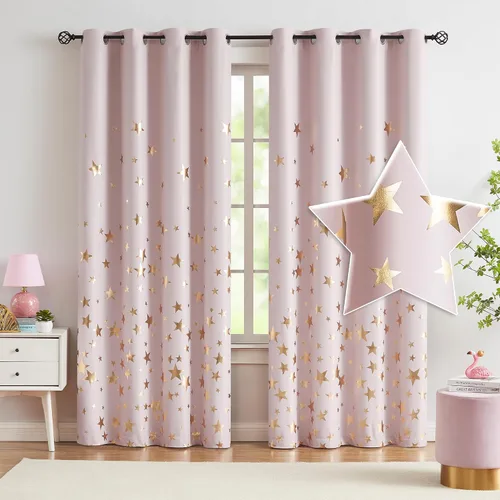 Miniatura 19 de Treatmentex Cortinas Opacas de Oro Marfil con Estampado de Copos de Nieve, Paneles de Cortina para Sala de Estar de 63 Pulgadas con Medallón Floral