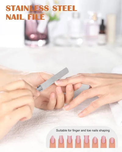 Miniatura 6 de FVION Limas de uñas de metal profesionales, 2 piezas, doble cara, acero inoxidable, grano grueso y fino, juego de herramientas de manicura y pedicura