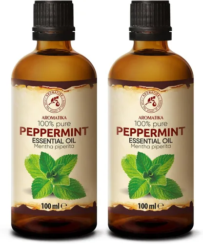 Aceites esenciales de menta, 6.8 onzas líquidas, 2 x 3.4 fl oz, Mentha Piperita, India, aceite 100% puro y natural, ideal para aromaterapia,