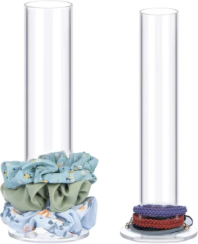ByKen - 2 organizadores de acrílico para coletero, soporte para el cabello para baño, accesorios transparentes para el cabello, organizador de lazo,