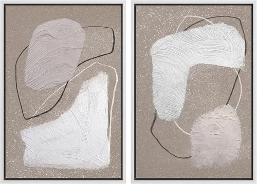 Miniatura 110 de SIGNWIN Lienzo enmarcado para pared, ilustraciones abstractas texturizadas en tonos beige terrosos, arte moderno, decorativo, contemporáneo