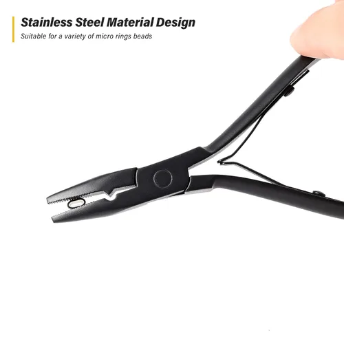 Miniatura 2 de Gomake Juego de extensiones de cabello cerradas y removedoras de alicates, micro anillos de silicona, extensiones de cabello, aguja de bucle, Negro