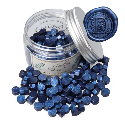 FsAlisa Cuentas de sellado de cera, 200 cuentas octágonas de sellado de cera para sellado de cera, perfectas para adornar invitaciones de boda, Azul