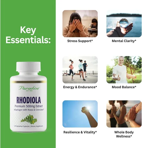 Miniatura 4 de Paradise Herbs Extracto de Rhodiola 500 mg, antioxidante súper potente, ultra puro, vegano, sin OMG, sin gluten, 60 cápsulas vegetarianas