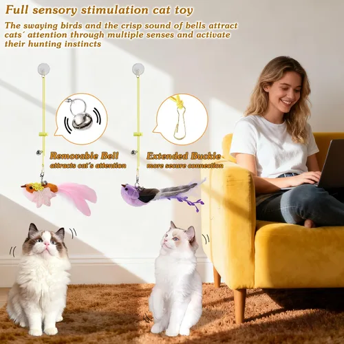 Miniatura 5 de Juguete interactivo para gatos, 1 juguete interactivo de plumas y 2 juguetes de plumas de pájaros y gatos, repuesto para gatos