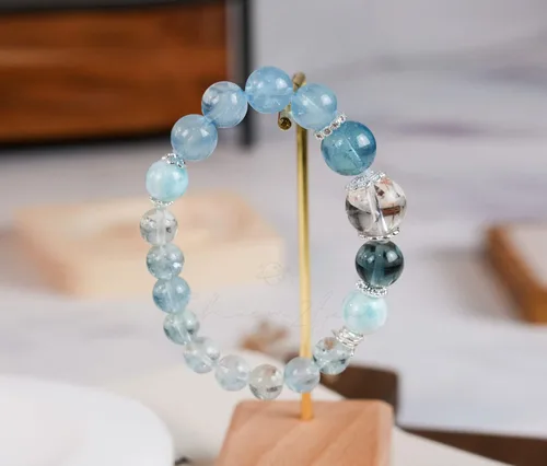 Miniatura 20 de Precious Gemstone Natural Crystal Healing Bracelet, Rutilated Quartz, Moonstone, Quartz Handmade Original Design Bracelet