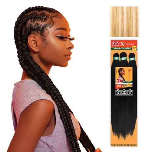 Miniatura 61 de Sensationnel X-Pression - Trenzas prestiradas, 3 unidades, 58 pulgadas, paquete de 1 unidad, 1B