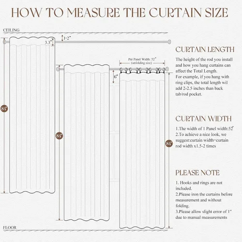 Miniatura 7 de Cortinas Opacas de Lino Beige Blanco de 84 Pulgadas de Largo, Juego de 2 Paneles para Sala de Estar y Dormitorio, Térmicas con Reducción de Ruido