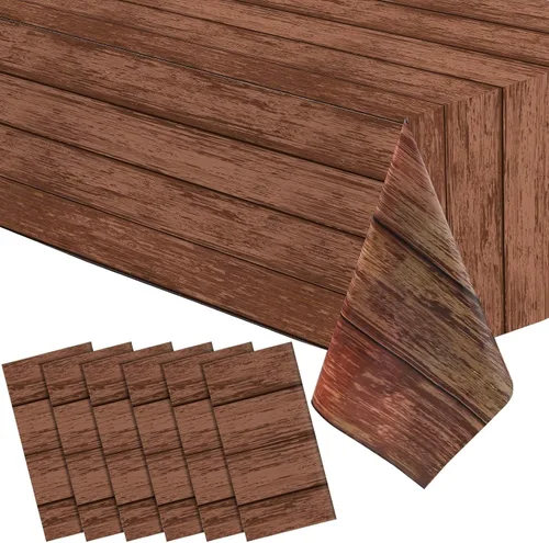 Miniatura 9 de Irenare Mantel de plástico de grano de madera de 3 piezas, 54 x 108 pulgadas, manteles de madera rústica para mesa rectangular, mantel vintage