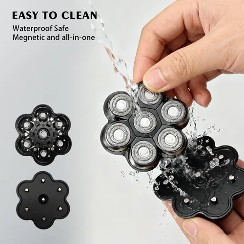 Miniatura 6 de Cabezales de repuesto para afeitadora de cabeza magnética, 7 cuchillas de repuesto compatibles con Freebird Shaver y otras marcas (hmblack7)