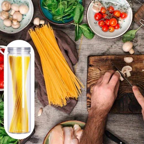 Miniatura 5 de Juego de 3 tarros de plástico transparente para almacenamiento de alimentos con tapa, recipiente redondo transparente delgado para espaguetis, pasta