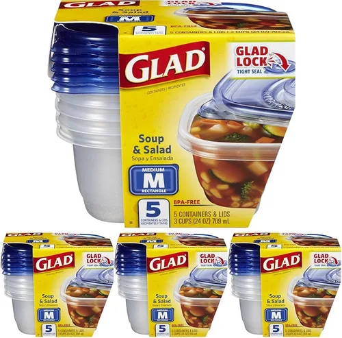 Miniatura 16 de Glad GladWare Entree - Recipientes de almacenamiento de alimentos con tapas, plástico cuadrado mediano sin BPA para preparación de comidas