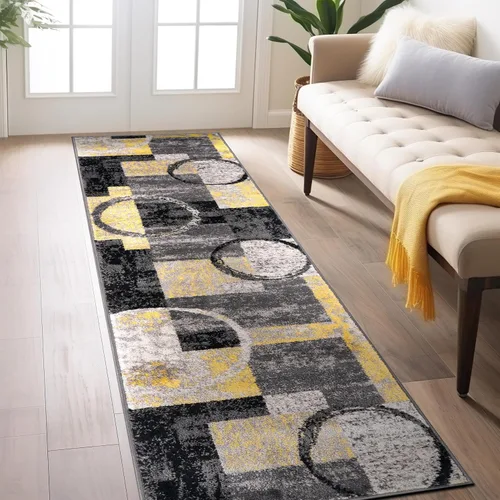 Miniatura 14 de Rugshop - Alfombra contemporánea con diseño abstracto de círculos, alfombra con respaldo de yute para entrada, cocina o habitación pequeña, marrón