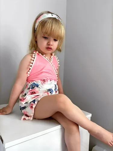 Miniatura 3 de UNICOMIDEA 6M-3T Traje sin espalda para bebé niña traje mameluco con diadema