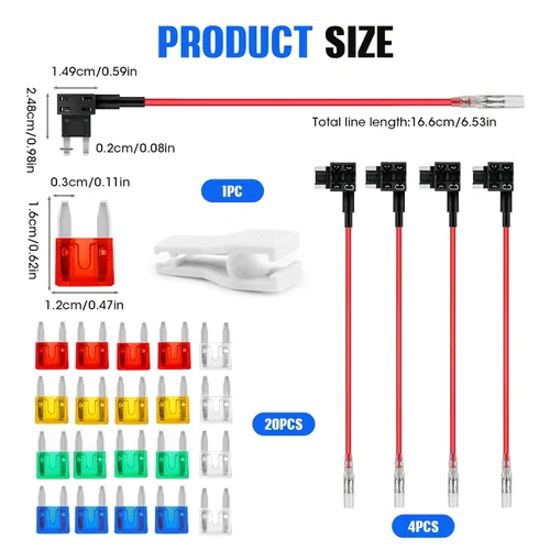 Miniatura 2 de Paquete de 4 adaptadores de fusible para automóvil de 12 V, mini cuchillas con 20 fusibles (10A/15A/20A/25A/30A), ATO ATC ATM APM, portafusibles