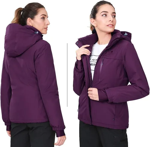 Miniatura 47 de CAMEL CROWN - Chamarra de esquí para mujer, impermeable, con capucha desmontable, rompevientos, forro polar, parka para lluvia