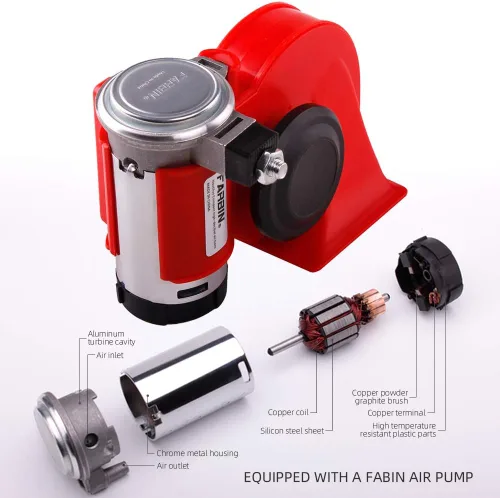 Miniatura 2 de FARBIN Kit de bocina de aire de 12 V con relé, bocina de tren ruidosa para camión, coche, motocicleta, carrito de golf, barco, CRV, Jeeps Rojo