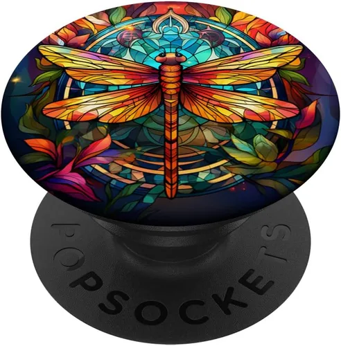 Miniatura 6 de PopSockets MagSafe PopGrip de mosaico de vitrales coloridos estilo libélula para iPhone