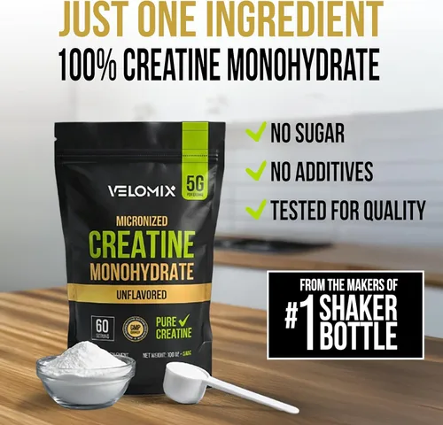 Miniatura 4 de VELOMIX Polvo de monohidrato de creatina micronizada – Polvo de creatina 100% puro sin sabor y fácil de mezclar Apoya el crecimiento muscular