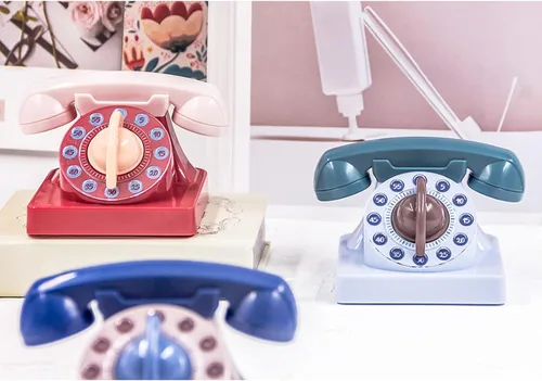 Miniatura 2 de Lindo teléfono de dibujos animados en forma de temporizador de cocina mecánico viento hasta 60 minutos manual 360 grados temporizador giratorio