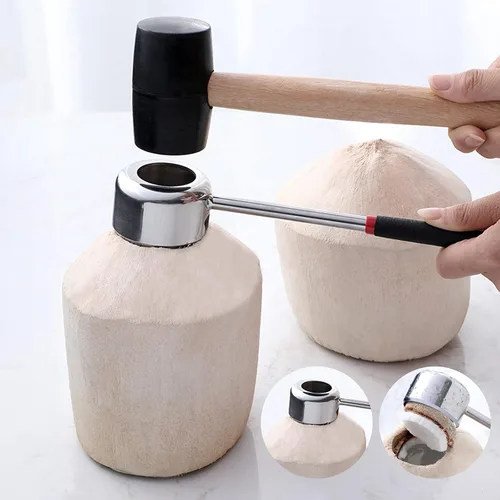Miniatura 6 de Juego de herramientas de abridor de coco de acero inoxidable de grado alimenticio para abridor de coco joven de coco con raspador de acero 4 pzas