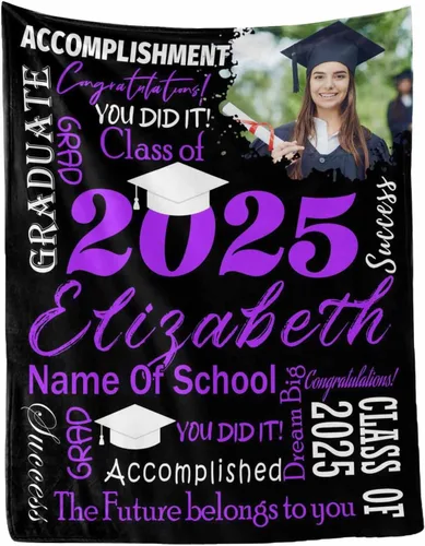 Miniatura 9 de MyPupSocks Manta personalizada de graduación 2025, clase de con nombre de la universidad, regalos personalizados, manta con texto para sobrina