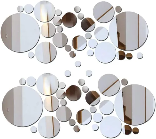 Miniatura 6 de Juego de 56 calcomanías de pared de espejo flexibles, acrílico extraíble, círculo, autoadhesivo, plástico para decoración del hogar (redondo)