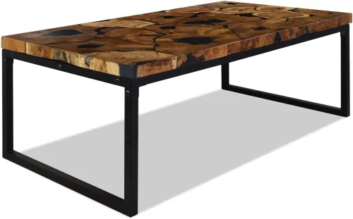Miniatura 5 de Black and Brown Teak Wood Coffee Table, 43.3x23.6x15.7 in Rectangular Resin Living Room Table, Rustic Mesa de Centro para Sala, Durable Home