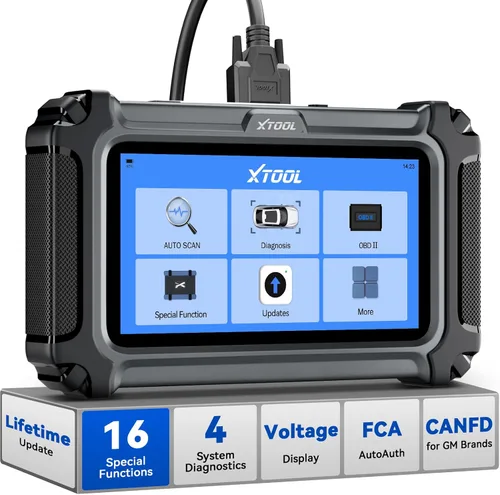 XTOOL Escáner D5S OBD2 con pantalla táctil, lector de código para automóviles y camiones con 16 reinicios, sensor de manivela de reinicio,