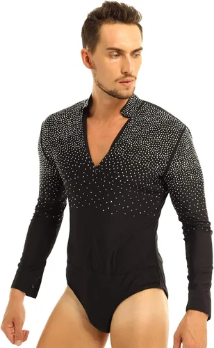 Miniatura 2 de Camiseta de baile de tango latino con diamantes de imitación brillantes para hombre