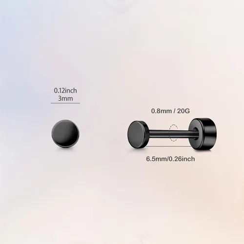 Miniatura 5 de Aretes de tuerca de titanio hipoalergénico con parte trasera plana, aretes de tuerca de 0.118 in a 0.197 in, aretes clásicos simples para cartílago