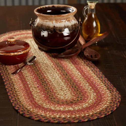 VHC Brands Camino de mesa de especias de jengibre primitivo, naranja rojo natural, mezcla de yute, ovalado, 13 x 36 pulgadas