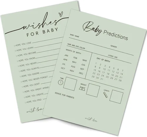 Miniatura 8 de Whaline 50 hojas de predicciones y consejos para baby shower, tarjetas de actividades para juegos de fiesta, nuevo libro de consejos para padres