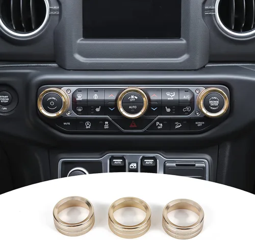 Miniatura 13 de JeCar - Cubierta de perilla de interruptor de aire acondicionado, de aleación de aluminio, compatible con Jeep Wrangler 2018-2023 JL JLU y 2020-2023