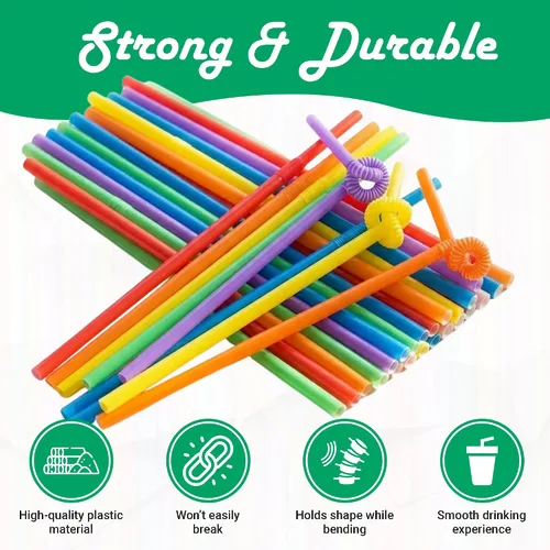 Miniatura 3 de Concession Essentials Surtido de pajitas de plástico flexibles artísticas de 10 pulgadas – 200 popotes de colores envueltos en neón flexibles