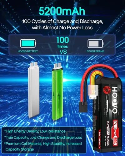 Miniatura 5 de HOOVO Batería Lipo de 14.8V 5200mAh 60C 4S con conector para RC Helicóptero RC Avión Quadcopter Drone RC Barco