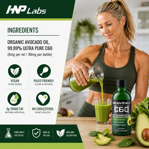 Miniatura 6 de HNP Labs C60 en aceite de aguacate orgánico – Carbono 60 antioxidante apoyo para energía, claridad mental y bienestar diario – 99.99% de fullerenos