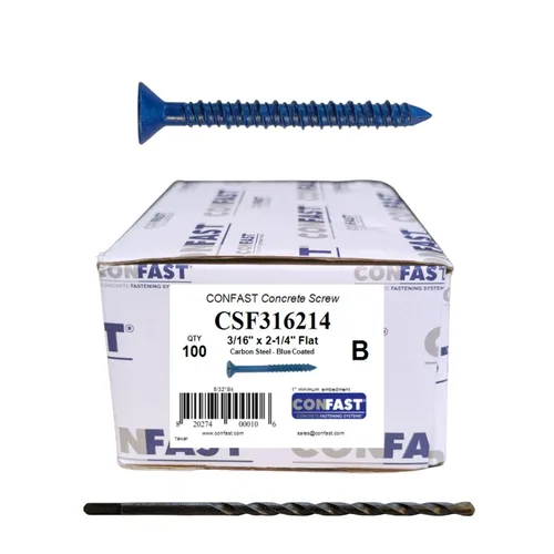 Miniatura 16 de CONFAST Anclaje de tornillo Phillips plano azul de 1/4 x 6 pulgadas con broca para anclar a mampostería, bloque o ladrillo (caja de 100)