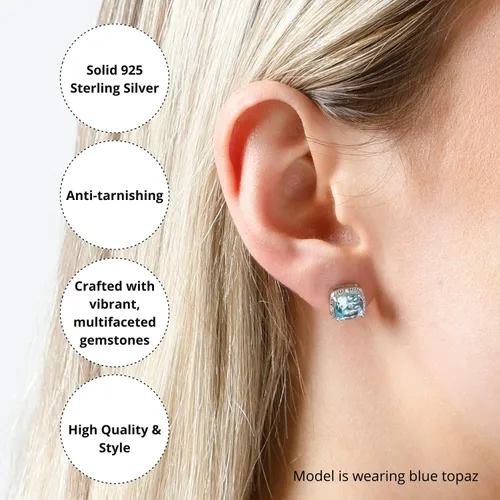 Miniatura 3 de Pendientes de tuerca de 0.276in con forma de diamante y piedra preciosa de corte cojín en plata de ley