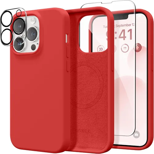 Miniatura 122 de GONEZ Funda de silicona para iPhone 14 Pro Max, compatible con MagSafe, con protector de pantalla + protector de lente de cámara, silicona líquida a