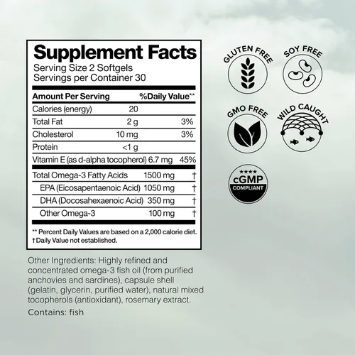 Miniatura 6 de Omax3 Pastillas de aceite de pescado ultra puro Omega 3 1500 mg EPA DHA - Omega3 ácidos grasos suplementos para músculos y articulaciones, sin