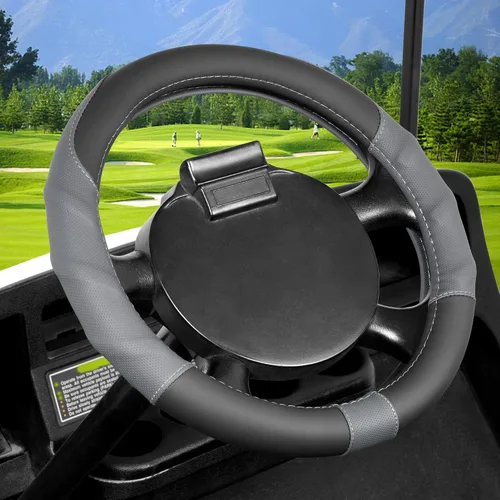Miniatura 6 de 10L0L Funda para volante de carrito de golf de 13 pulgadas para EZGO TXT y RXV, piel sintética antideslizante y sensación de agarre cómodo, negro