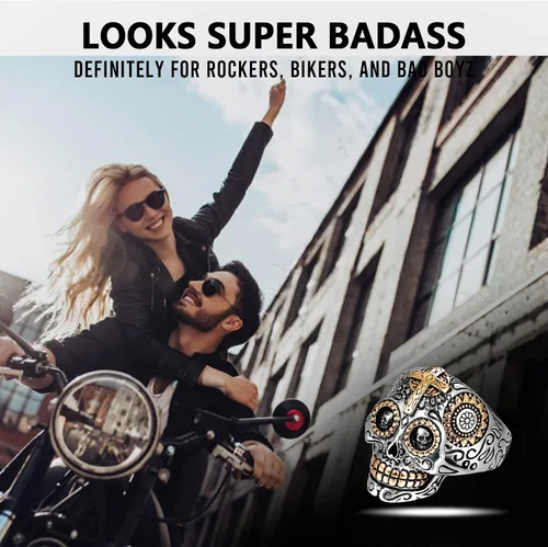 Miniatura 5 de LAOYOU Sugar Skull Rings for Men Women, Stainless Steel Day of the Dead Mens Jewelry, Cool Biker Gothic Ring Christmas halloween Gifts