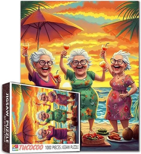 Miniatura 19 de Rompecabezas de mujer vieja de 1000 piezas para adultos, familias (niña, dama, pizza, naipe, vino tinto, amigas) piezas que encajan perfectamente