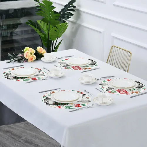 Miniatura 7 de Mantel individual verde con diseño de conejo de Feliz Navidad 15x15 en manteles para mesa de comedor