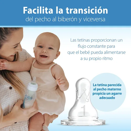Miniatura 13 de Dr. Brown's Natural Flow Anti-Colic Options+ Biberón de cuello estrecho, Azul Natural, 8 onzas/250 mL, con tetinas de flujo lento Nivel 1, 0m+