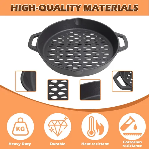 Miniatura 3 de Cestas redondas de hierro fundido para todos los ahumadores de carbón y parrillas de gas, bandeja antiadherente de hierro fundido de 12 pulgadas